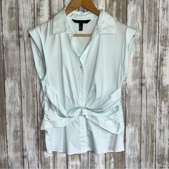 White House Black Market Light Blue Crossover Poplin Blouse - Picture 1 of 4